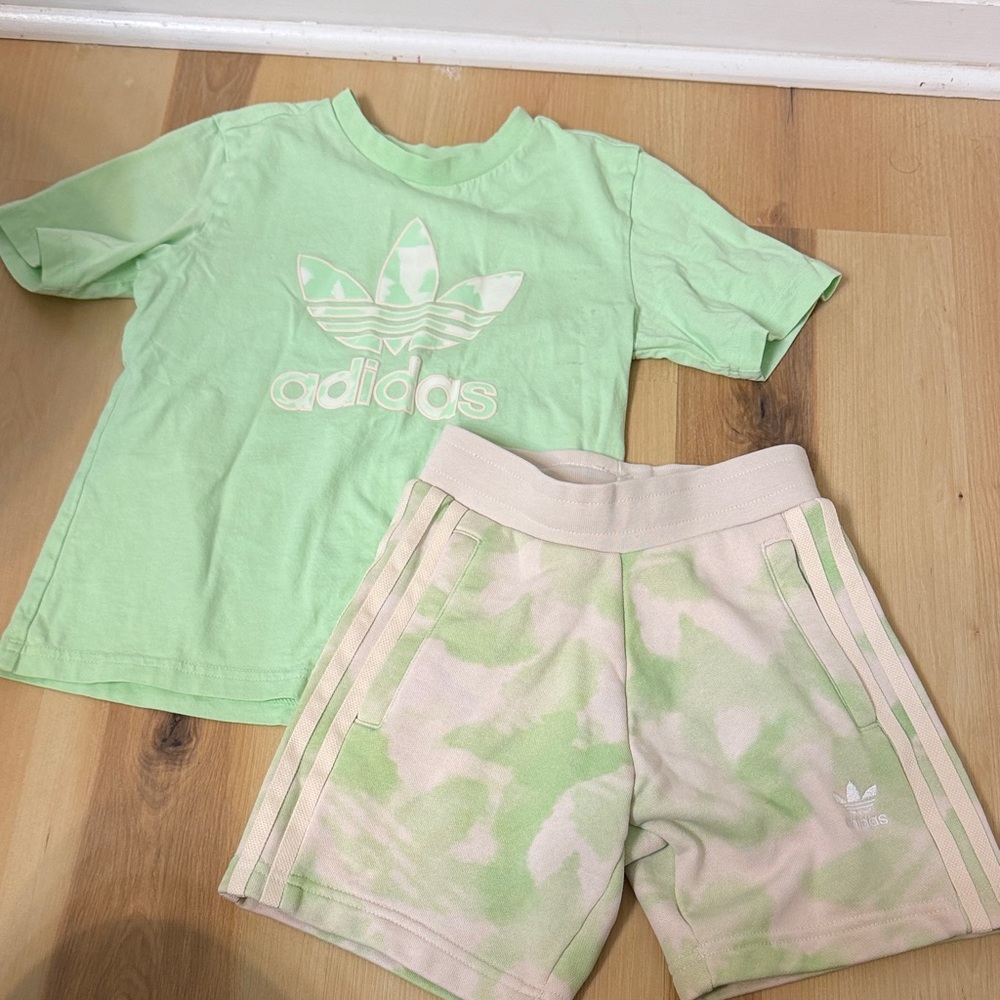 Adidas Mint Green Tee and Tie-Dye Shorts Set
